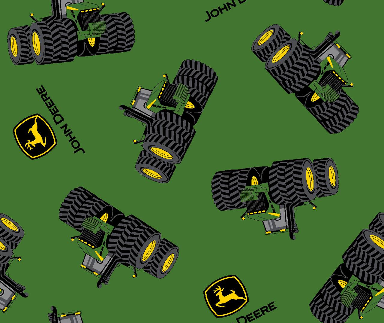 John Deere Tossed Tractor & Logo Quilting Cotton Fabric